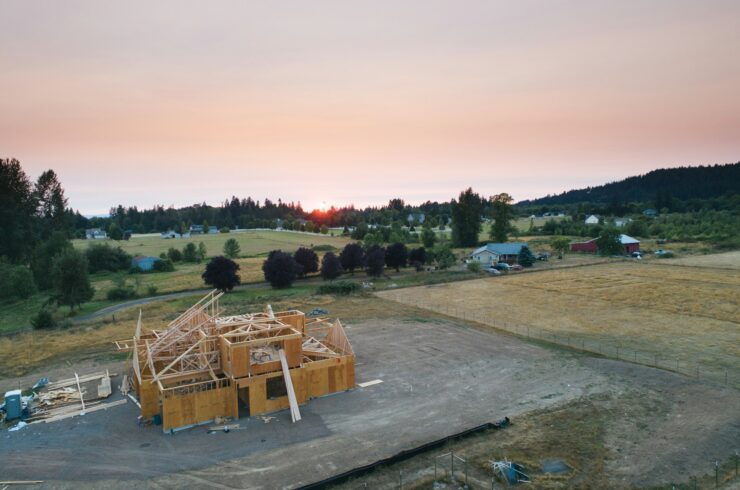 Timber framing at a construction site