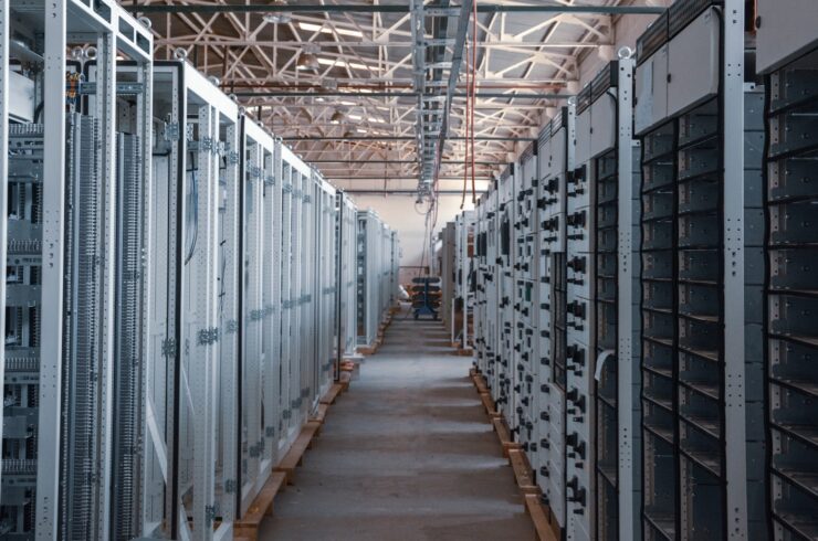 Server room aisle with equipment racks